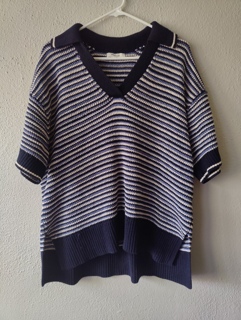 Madewell Striped Johnny Collar Sweater Tee Short Sleeves Large All Cotton